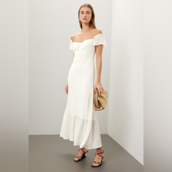 reformation lucila linen dress Reformation Lucila Linen Midi Dress White Women's Size 8 $248
